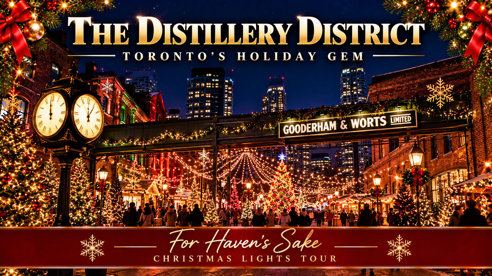 The Distillery District decorated for Toronto Winter Festival of Lights