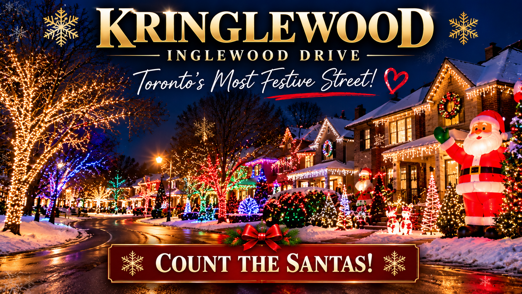 Kringlewood Santas on Inglewood Drive during Toronto Winter Festival of Lights