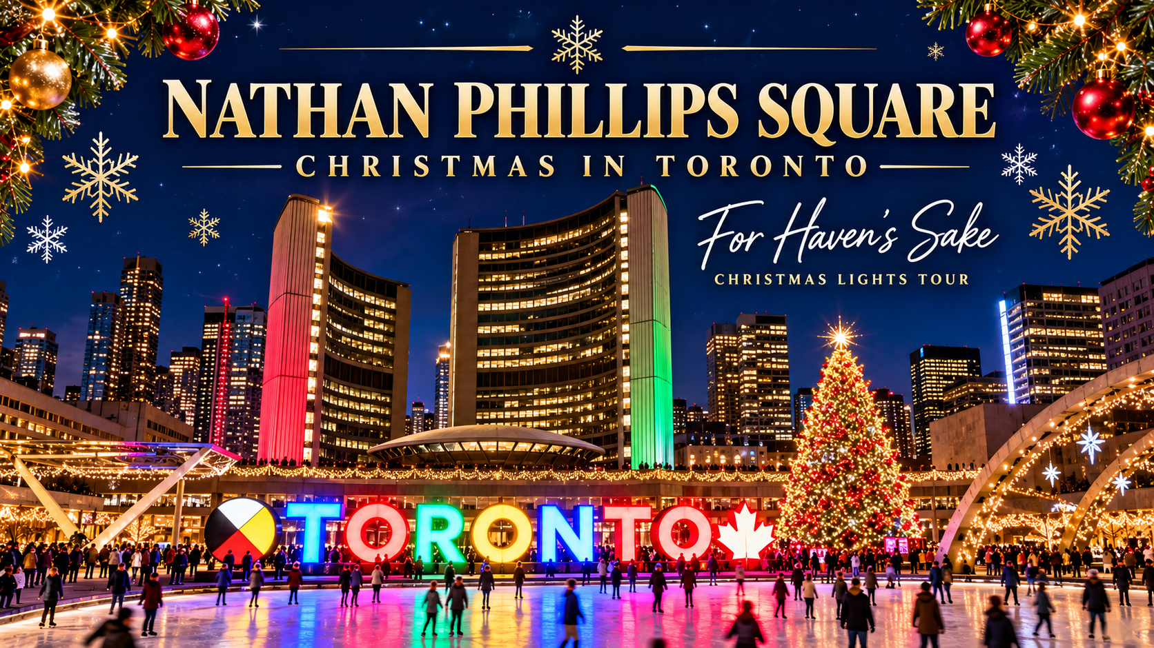 Nathan Phillips Square decorated for Toronto Winter Festival of Lights