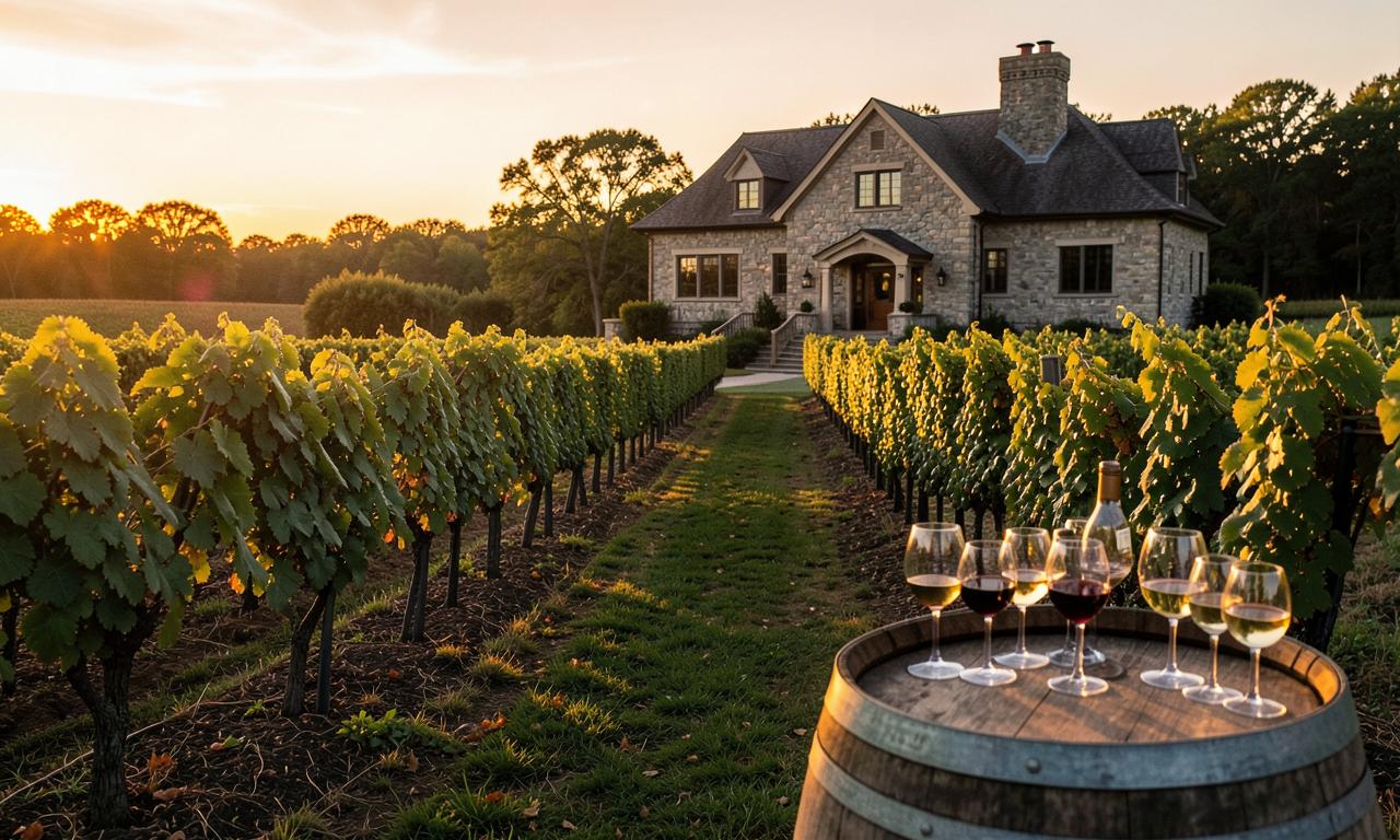 A Niagara-on-the-Lake estate vineyard in late afternoon light